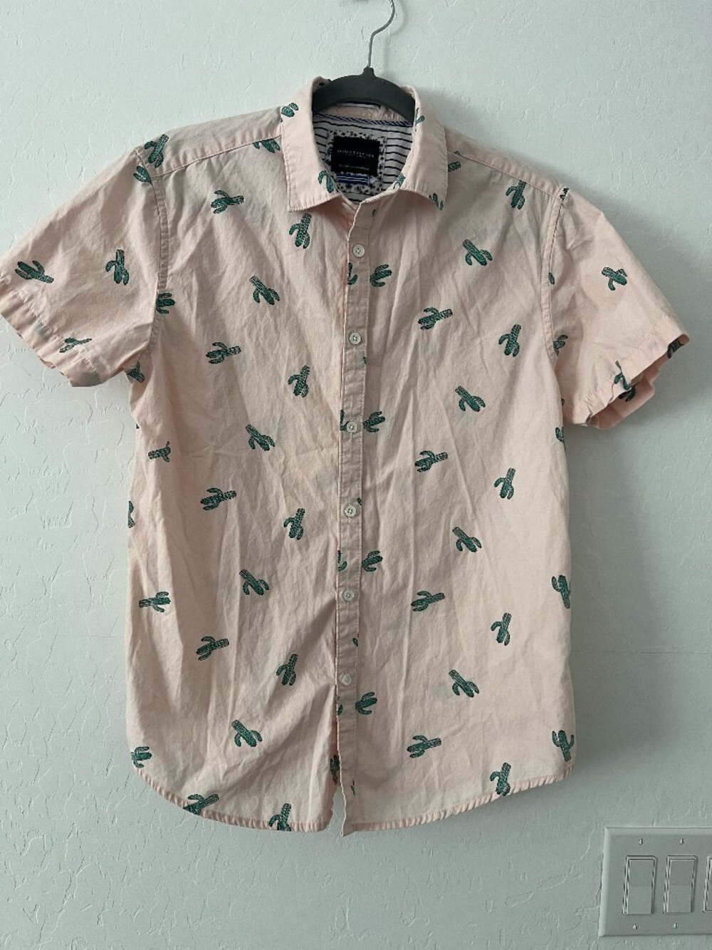 Denim & Flower Ricky Singh Pink Cactus Print Button Up Shirt Mens M Southwestern